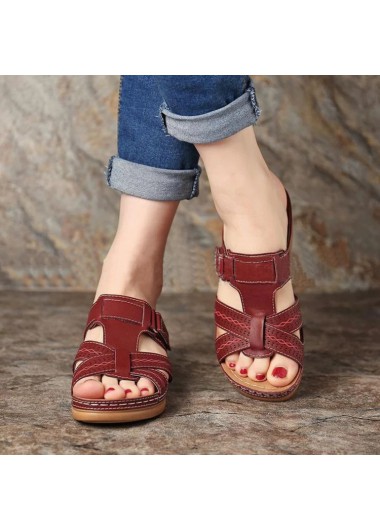 Brick Red accessories,Plain Color accessories,Brick Red Low Heel Open Toe Sliders