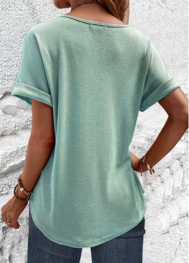 Sage Green tops,White tops,Contrast Color tops,ROTITA Patchwork Sage Green V Neck T Shirt