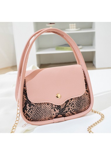 Pink accessories,Animal Print accessories,Snakeskin Print Pink Chains Magnetic Shoulder Bag