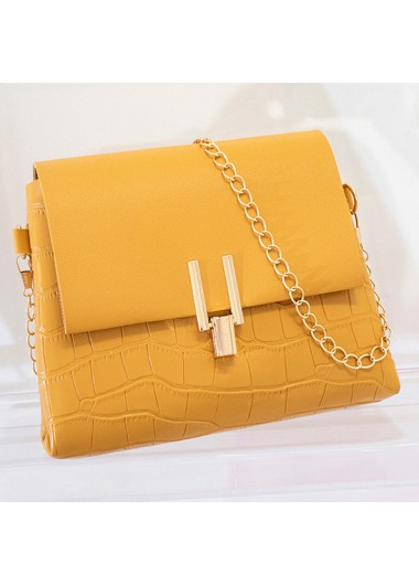 Yellow accessories,Plain Color accessories,Yellow PU Material Chains Pushlock Shoulder Bag