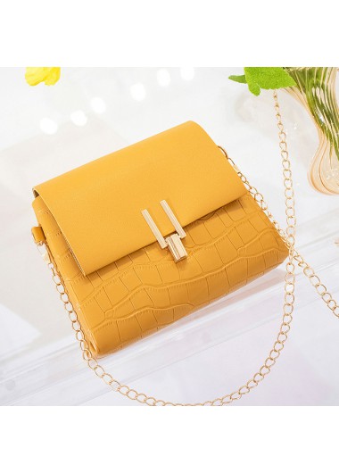 Yellow accessories,Plain Color accessories,Yellow PU Material Chains Pushlock Shoulder Bag