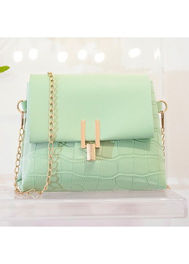 Mint Green accessories,Plain Color accessories,Mint Green PU Material Chains Pushlock Shoulder Bag