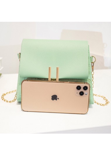Mint Green accessories,Plain Color accessories,Mint Green PU Material Chains Pushlock Shoulder Bag