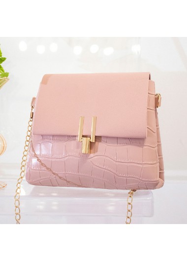 Pink accessories,Plain Color accessories,Pink Chains PU Material Pushlock Shoulder Bag