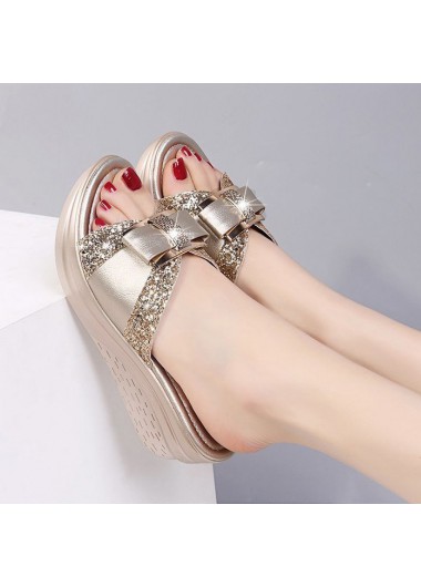 Golden accessories,Plain Color accessories,Golden Mid Heel Open Toe Sliders