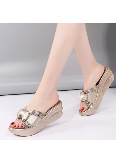 Golden accessories,Plain Color accessories,Golden Mid Heel Open Toe Sliders