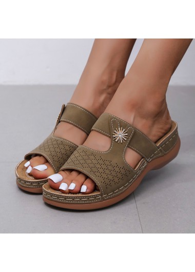 Dark Camel accessories,Plain Color accessories,Dark Camel Low Heel Open Toe Sliders