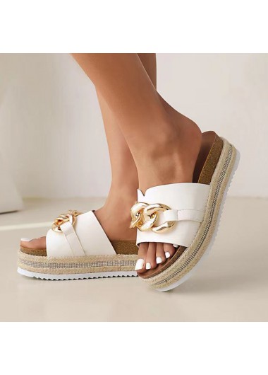 White accessories,Plain Color accessories,White Low Heel Open Toe Sliders