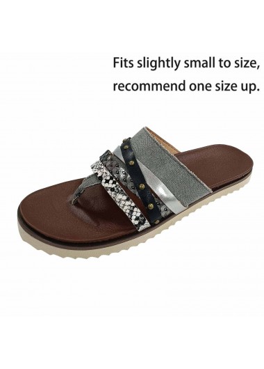 Grey accessories,Animal Print accessories,Fish Scales Print Grey Falt Toe Post Flip Flops