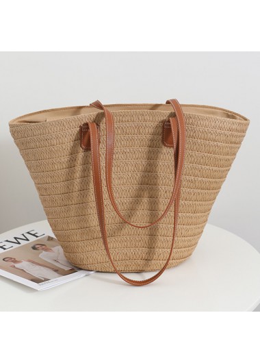 Light Camel accessories,Plain Color accessories,Light Camel Straw Zip Shoulder Bag