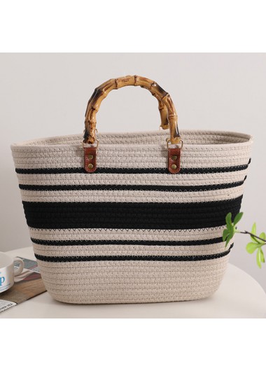 White accessories,Striped accessories,Striped Contrast White Open Hand Bag