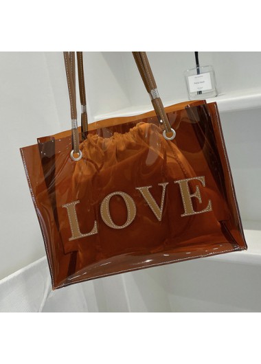 Dark Coffee accessories,Plain Color accessories,Letter Dark Coffee Drawstring Shoulder Bag