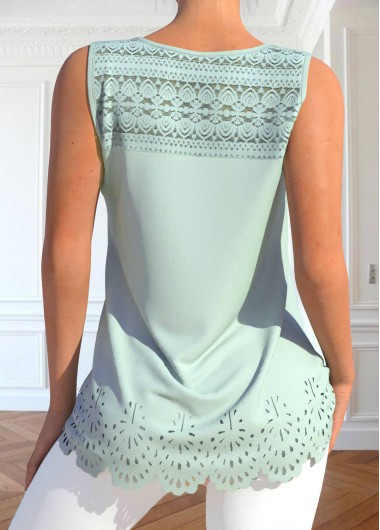 Sage Green tops,Plain Color tops,ROTITA Burn Out Printing Sage Green Lace Tank Top