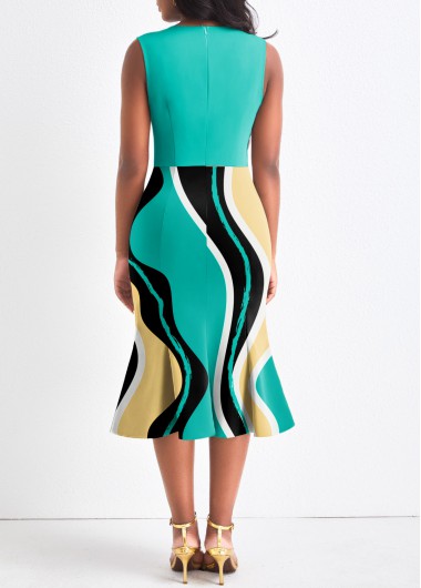 Mint Green dresses,Geometric dresses,Striped dresses,ROTITA Geometric Print Mint Green Mermaid Dress