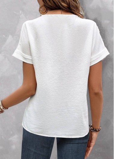 White tops,Plain Color tops,ROTITA Criss Cross Dark Camel V Neck Blouse