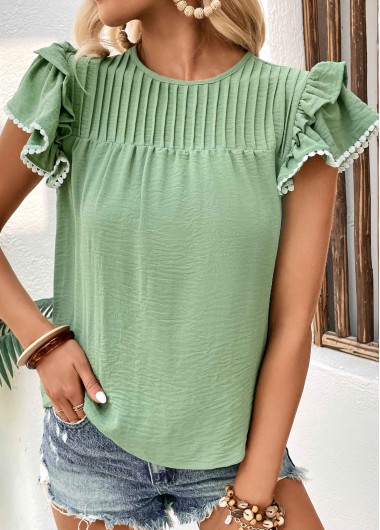 Patchwork Light Green Round Neck T Shirt