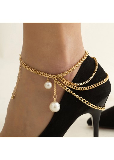 Gold jewelry,Other jewelry,Chain Layered Design Pearl Gold Anklet