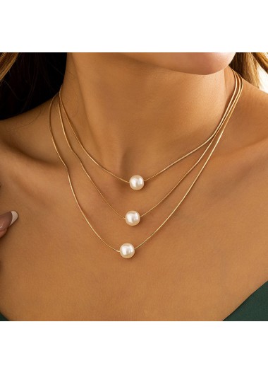 Gold jewelry,Other jewelry,Layered Design Pearl Detail Gold Necklace Set