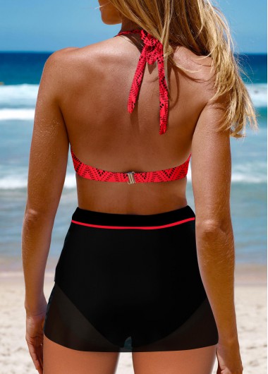 Coral swimwear,Black swimwear,Contrast Color swimwear,ROTITA Mesh Coral High Waisted Bikini Set