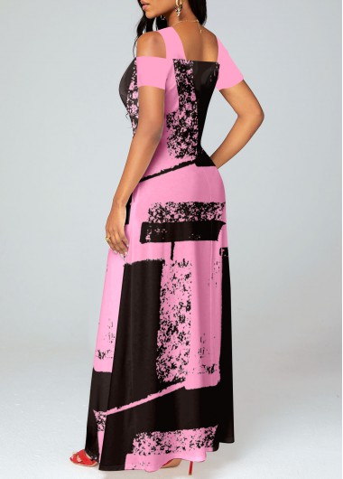 Pink plus size,Graphic plus size,ROTITA Plus Size Pocket Pink Graffiti Print Maxi Dress