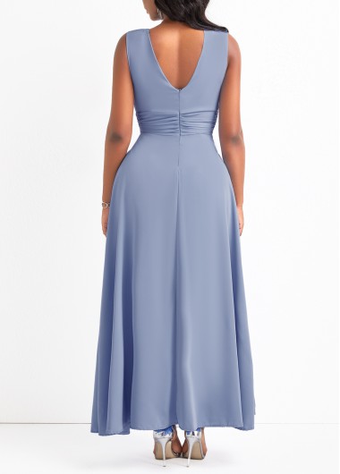 Dusty Blue jumpsuits & rompers,Plain Color jumpsuits & rompers,V Neck Layered Dusty Blue Ankle Length Jumpsuit