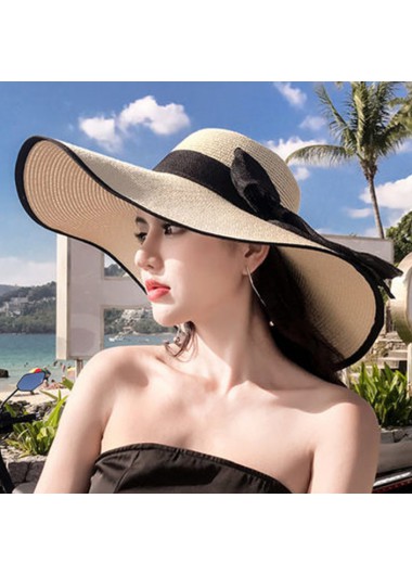 Beige accessories,Plain Color accessories,Contrast Stitch Bowknot Beige Visor Hat