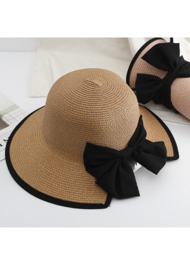 Light Coffee accessories,Plain Color accessories,Bowknot Contrast Stitch Light Coffee Visor Hat