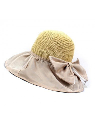 Beige accessories,Contrast Color accessories,Bowknot Design Patchwork Beige Visor Hat