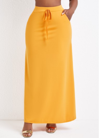 Ginger bottoms,Plain Color bottoms,Pocket Ginger Drawastring A Line Maxi Skirt