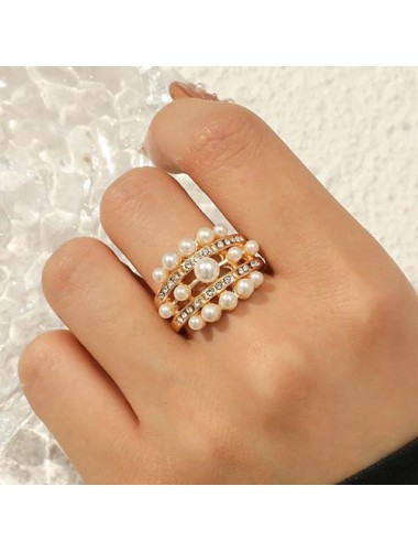 Silvery White jewelry,Gold jewelry,Contrast Color jewelry,Rhinestone Gesign Silvery White Pearl Ring