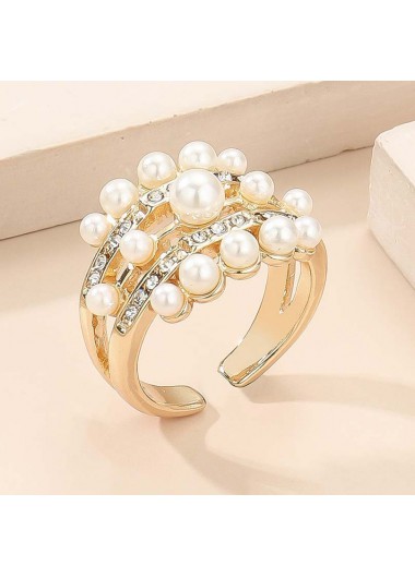 Silvery White jewelry,Gold jewelry,Contrast Color jewelry,Rhinestone Gesign Silvery White Pearl Ring