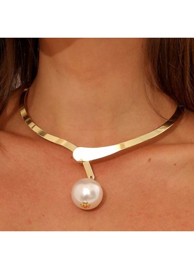 Gold jewelry,Other jewelry,Pearl Metal Detail Asymmetric Gold Necklace