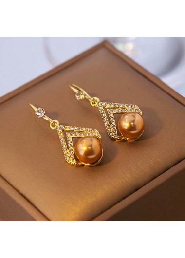 Gold jewelry,Other jewelry,Pearl Rhinestone Design Geometric Gold Earrings