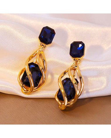 Dark Blue jewelry,Geometric jewelry,Dark Blue Geometric Pattern Alloy Detail Earrings