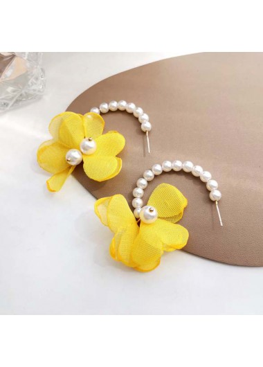 Yellow jewelry,Floral jewelry,Plants jewelry,Pearl Detail Yellow Floral Design Earrings