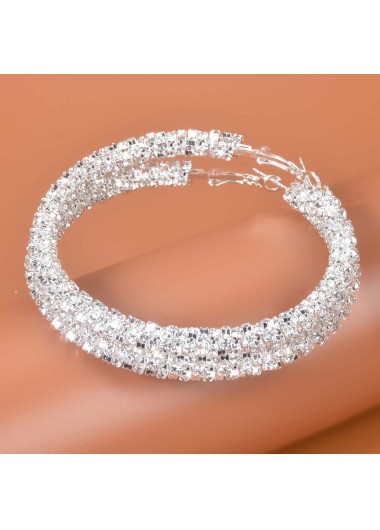 Silvery White jewelry,Plain Color jewelry,Rhinestone Detail Round Silvery White Earrings