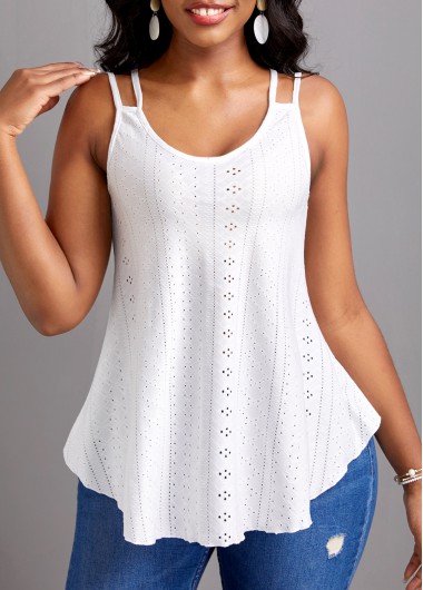 White tops,Plain Color tops,Breathable White Scoop Neck Strappy Camisole Top