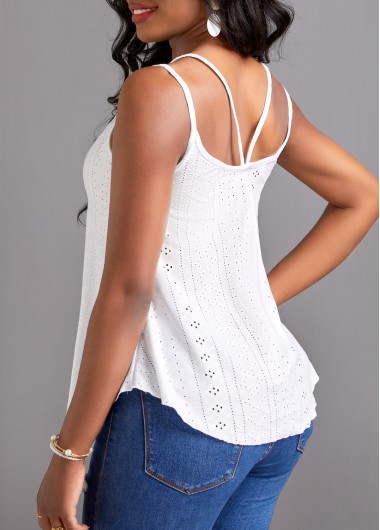 White tops,Plain Color tops,Breathable White Scoop Neck Strappy Camisole Top