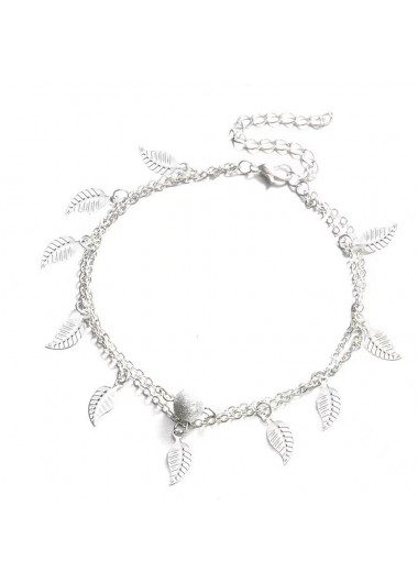Silver jewelry,Plants jewelry,Geometric jewelry,Leaf Alloy Detail Geometric Pattern Silver Anklet