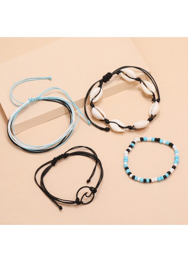 Blue jewelry,Black jewelry,Geometric jewelry,Oval Geometric Pattern Blue Anklet Set