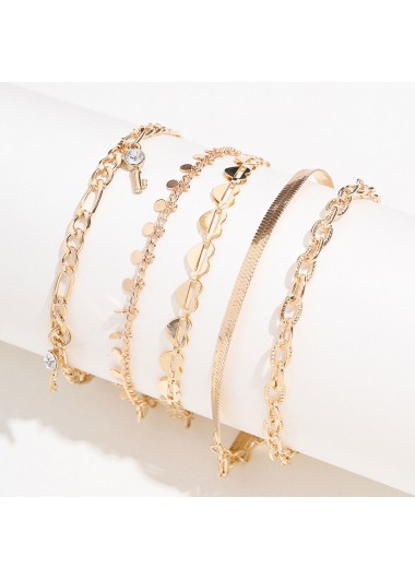 Golden jewelry,Heart jewelry,Geometric jewelry,Heart Alloy Detail Golden Anklet Set