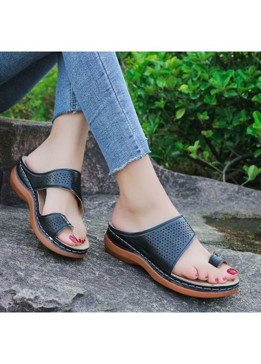 Black accessories,Plain Color accessories,Black Rubber Mid Heel Toe Post Slippers