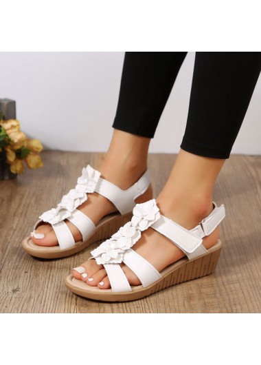 White accessories,Plain Color accessories,Floral White Mid Heel Open Toe Sliders
