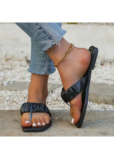 Black accessories,Plain Color accessories,Black Low Heel Toe Post Flip Flops