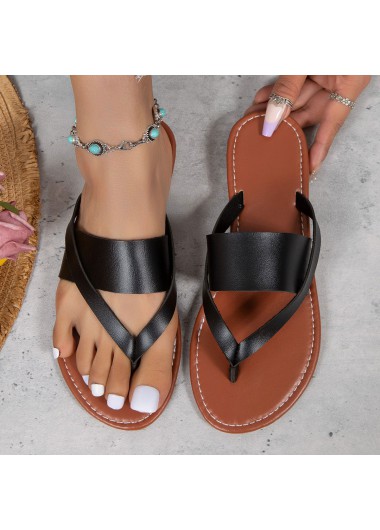 Black accessories,Plain Color accessories,Black Low Heel Toe Post Flip Flops