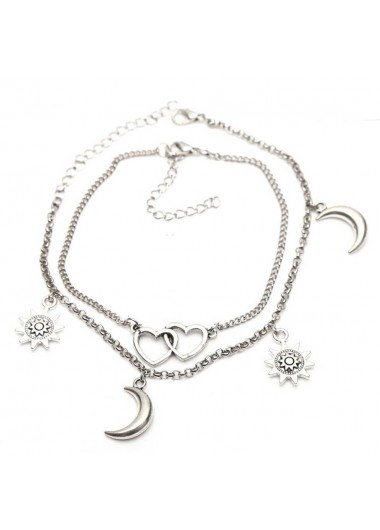 Silver jewelry,Other jewelry,Moon Layered Heart Design Silver Anklet Set
