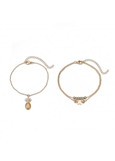 Golden jewelry,Other jewelry,Round Pineapple Layered Golden Anklet Set