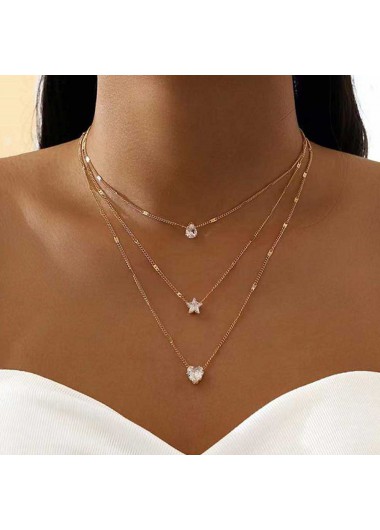 Golden jewelry,Other jewelry,Star Layered Waterdrop Heart Design Golden Necklace