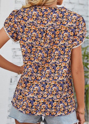 Multi Color tops,Ditsy Floral tops,Plants tops,Patchwork Ditsy Floral Print Multi Color Blouse