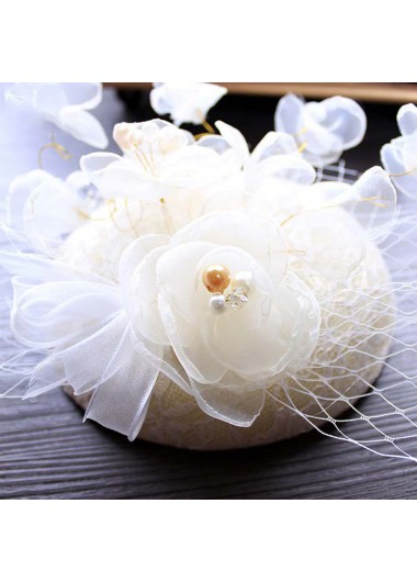 White accessories,Floral accessories,Plants accessories,Mesh Stitching White Floral Design Hat
